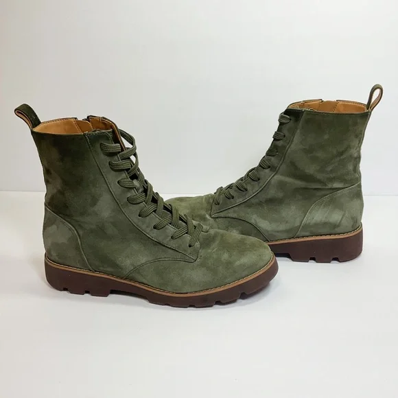 Vionic Lani Green Suede Lace Up Combat Style Boots - Picture 4 of 7